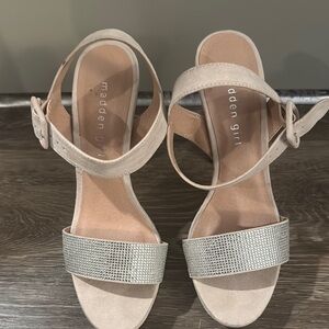 Madden Girl Cream and Silver Sandals with Rhinestone Embellishments